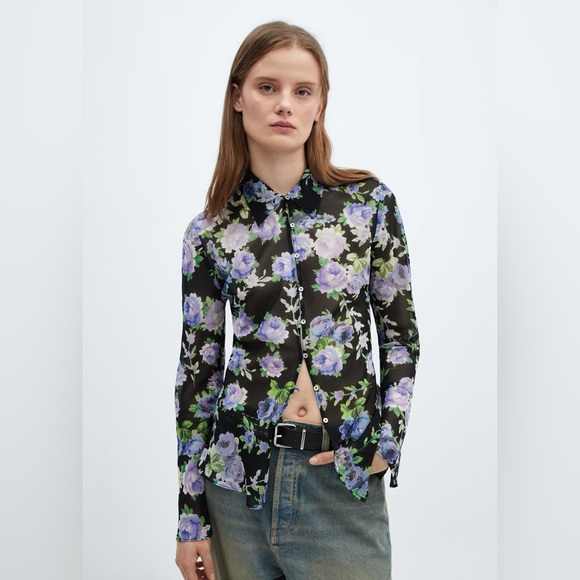 Mango Tops - Mango semi transparent printed shirt NWT